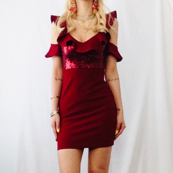 boohoo red sequin dress